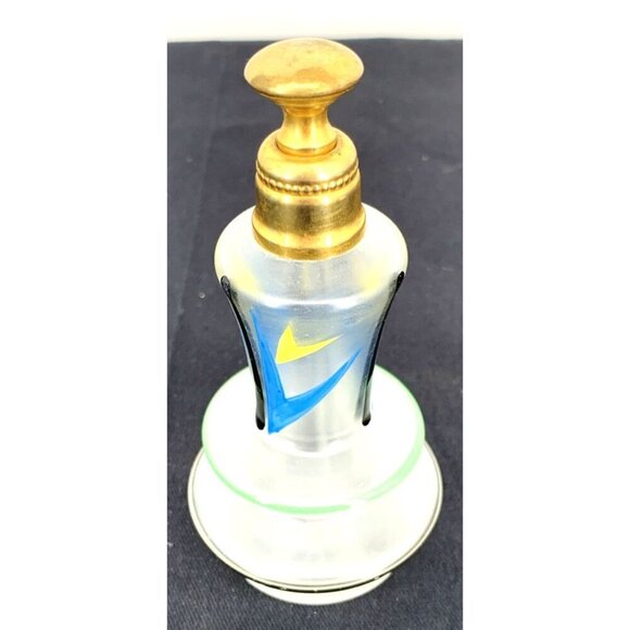 Art Deco Perfume Bottle Glass Applicator Brass Hand Painted 5" Vintage - Picture 1 of 10